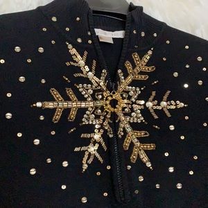 Boston proper quarter zip black snowflake sweater